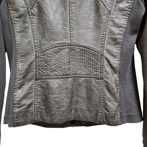 Sebby Moto Jacket Womens M Gray Faux Leather Ribbed Knit Full Zip Biker Rustic - Picture 9 of 15